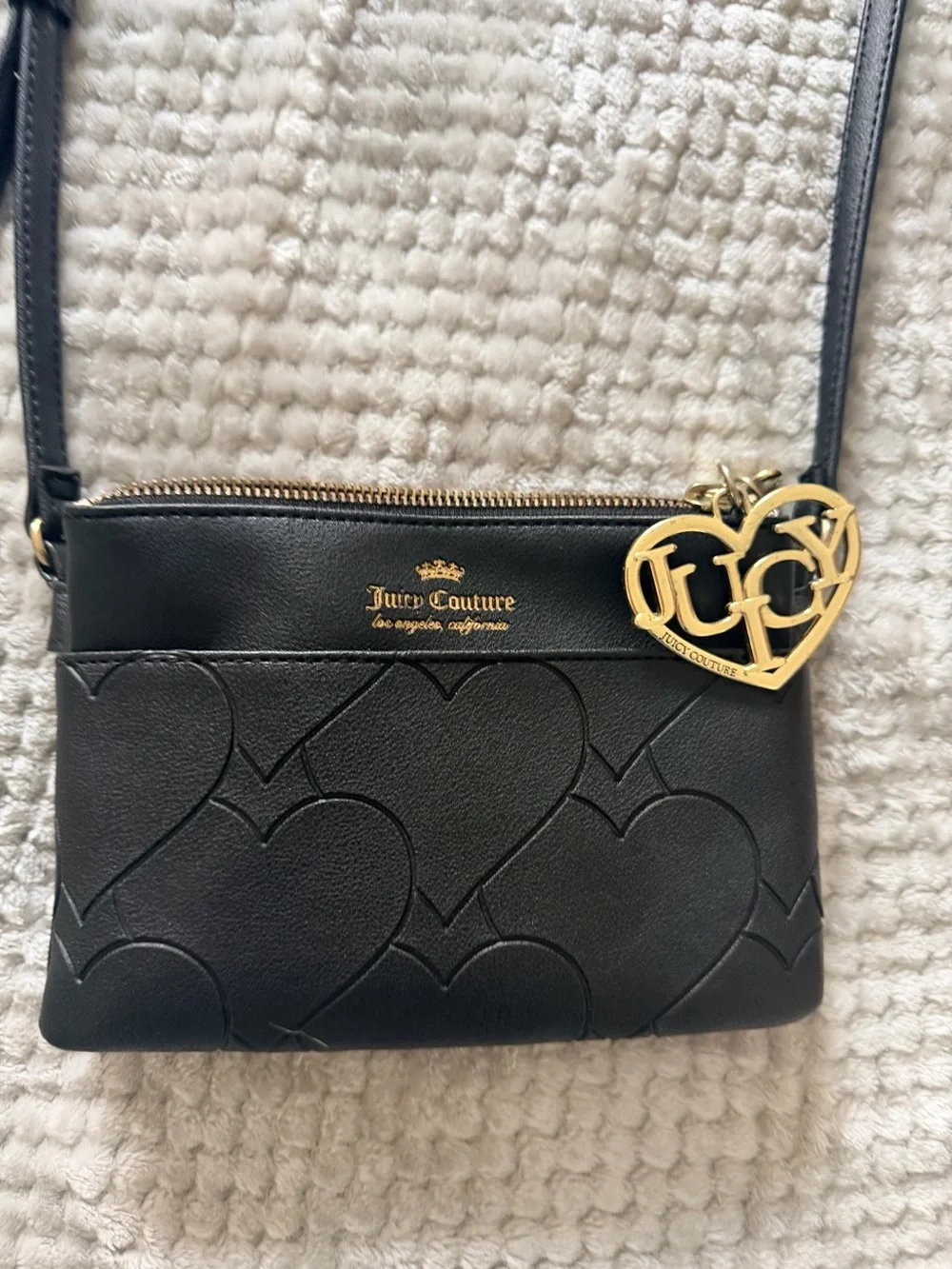 Juicy Couture Black Heart Embossed Crossbody with Gold Charm